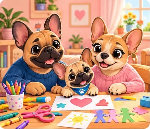 A puppy family enjoying crafts and creative activities together
